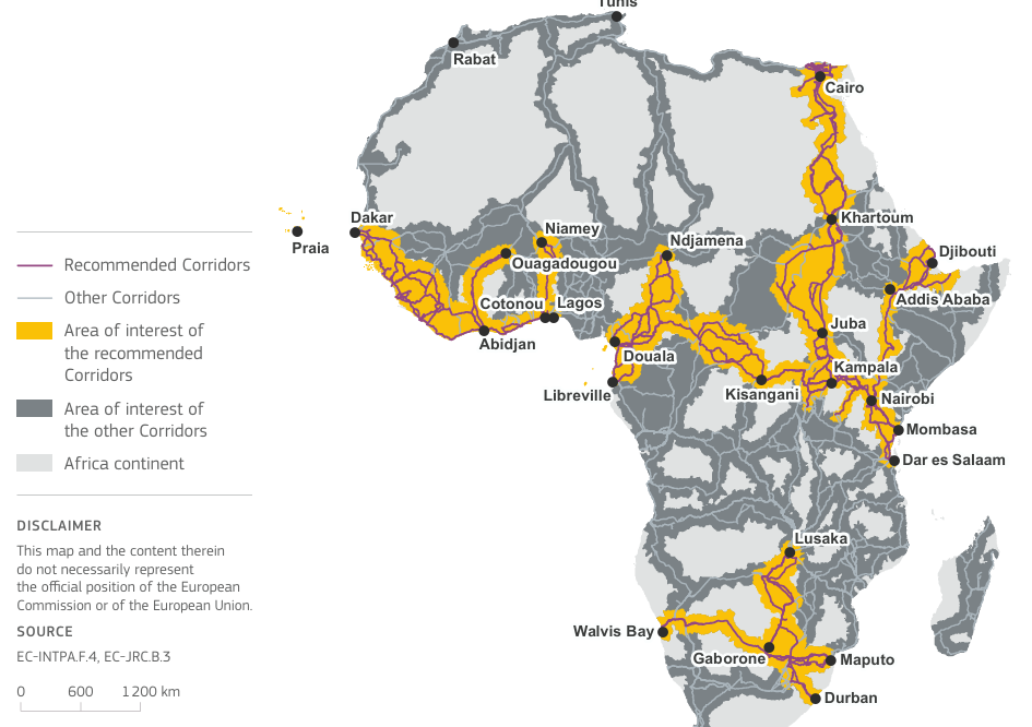 CUSA mapping of the 11 Global Gateway strategic corridors across Africa